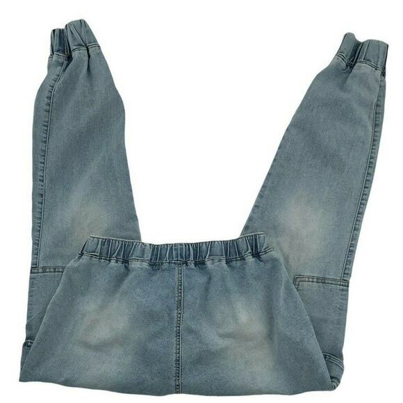 Almost Famous Jeans Womens Large Elastic Waist Drawstring Utility Jogger Denim - Picture 8 of 11